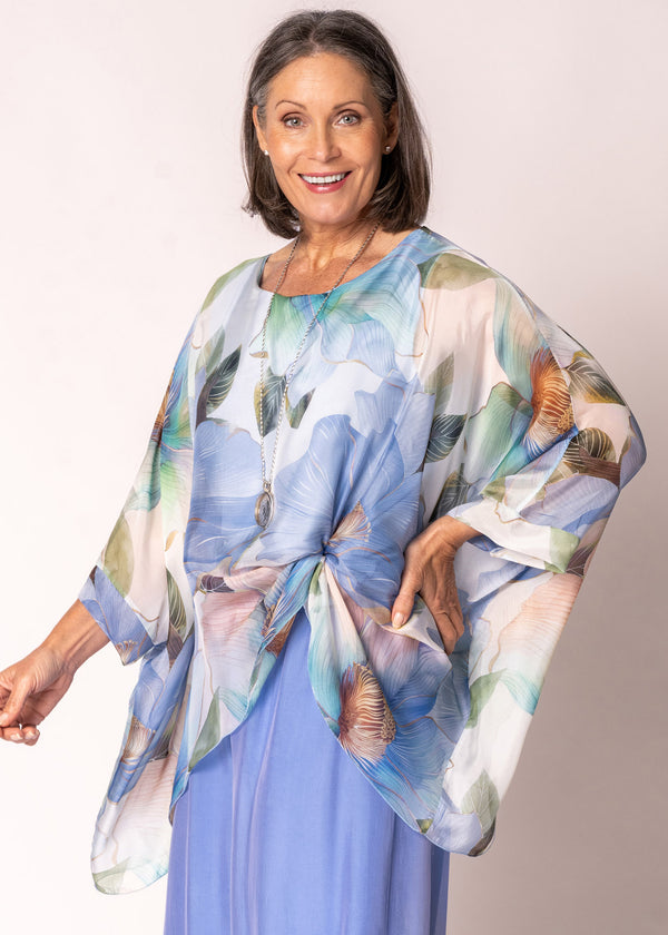 Olivine Silk Top in Jeans Blue - Imagine Fashion Australia