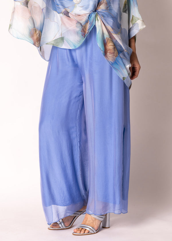 Gia Silk Pants in Positano Blue - Imagine Fashion Australia