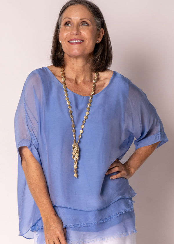 Loddie Silk Top in Positano Blue - Imagine Fashion Australia