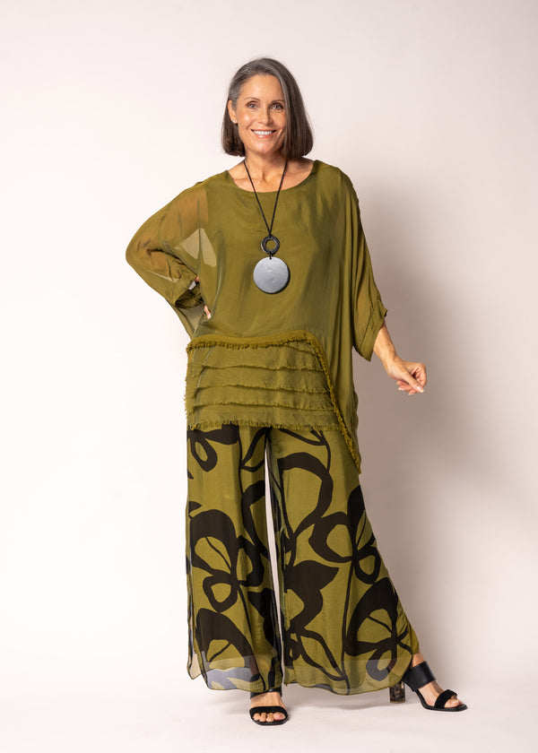 Amulet Silk Top in Green Olive - Imagine Fashion Australia