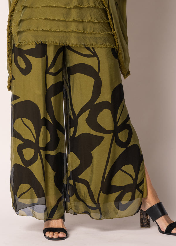 Antary Silk Pants in Green Olive - Imagine Fashion Australia