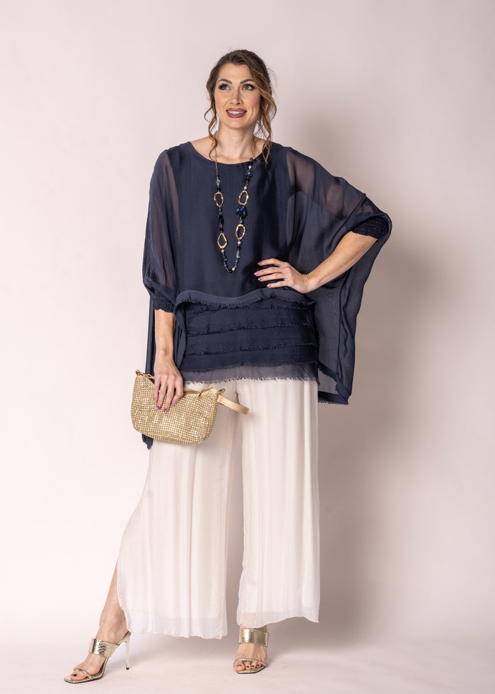 Amulet Silk Top in Navy