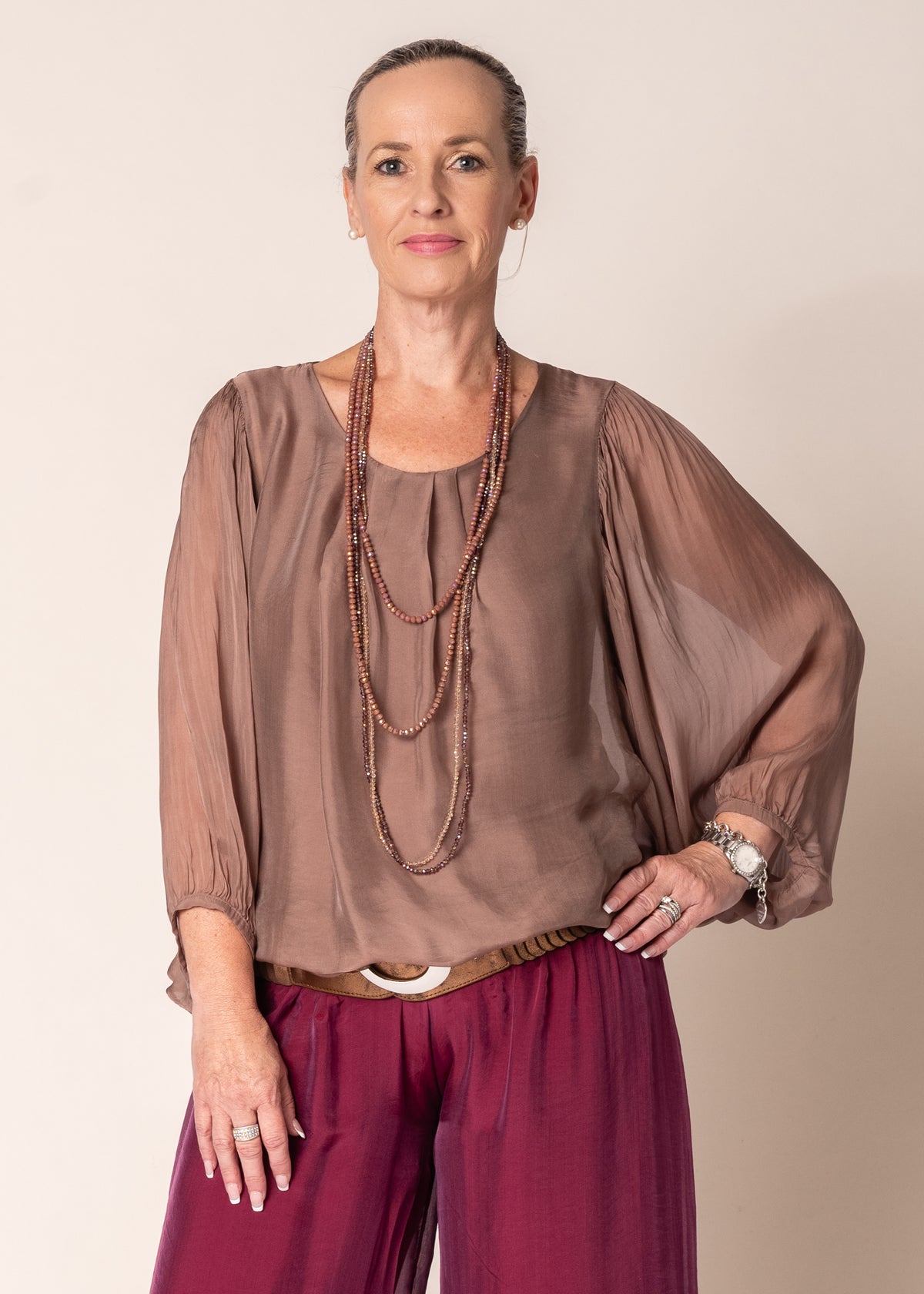 Eboni Silk Top in Milk Chocolate - Imagine Fashion Australia
