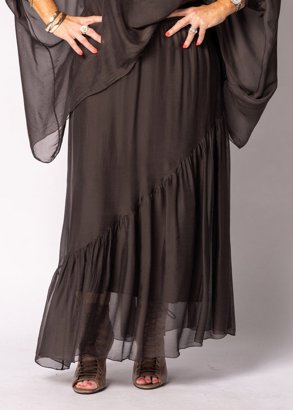 Adelise Silk Skirt in Chocolate Truffle - Imagine Fashion Australia