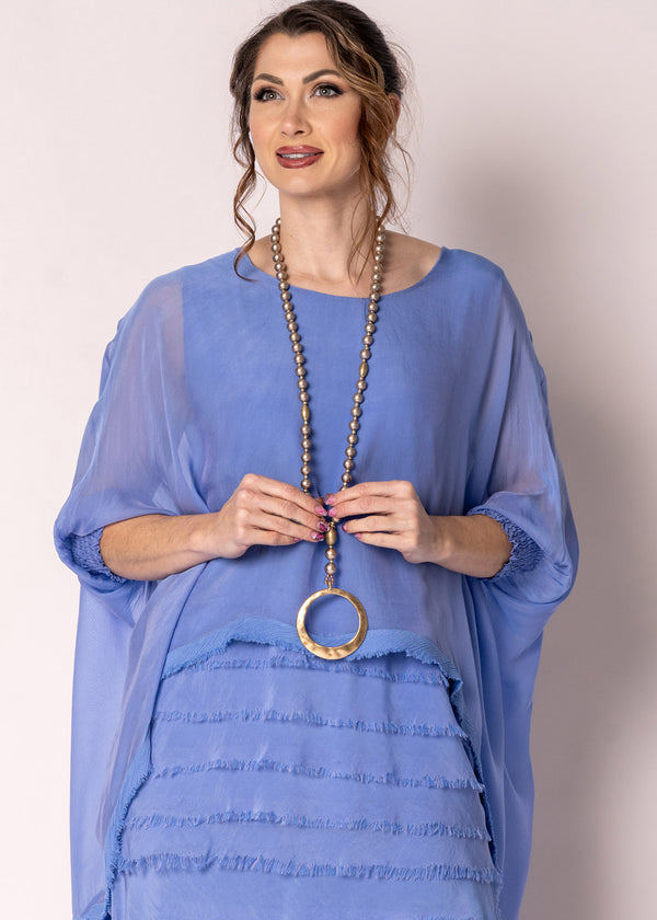 Amulet Silk Top in Positano Blue - Imagine Fashion Australia