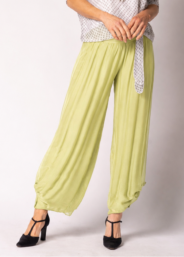 Gia Silk Pants in Lily Green