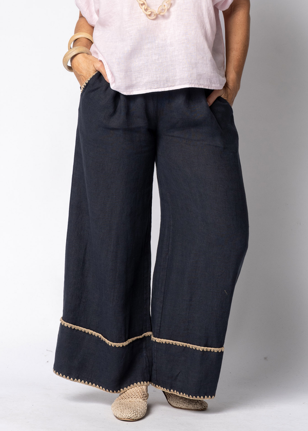 Tindra Linen Pants in Navy - Imagine Fashion Australia