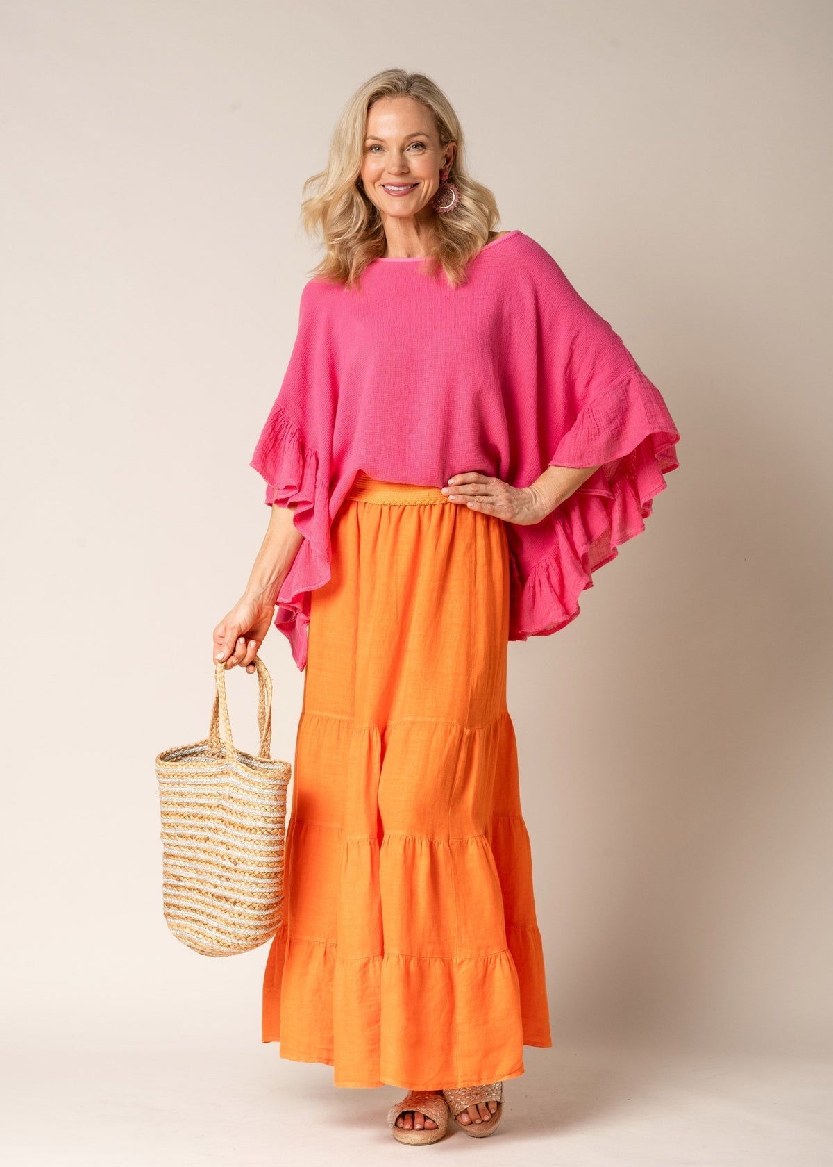 Lora Linen Skirt in Sunset Orange - Imagine Fashion Australia