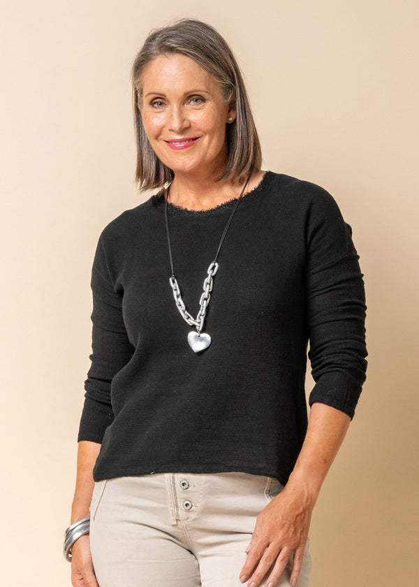 Angerona Linen Blend Top in Onyx - Imagine Fashion Australia