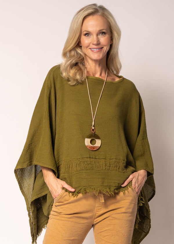 Teegan Linen Top in Green Olive - Imagine Fashion Australia