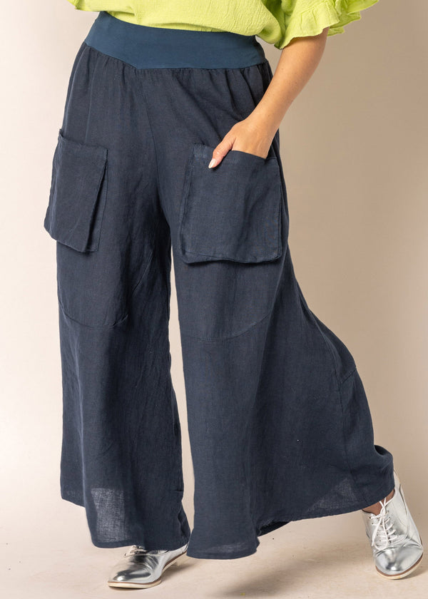 Byrony Linen Pants in Navy - Imagine Fashion Australia
