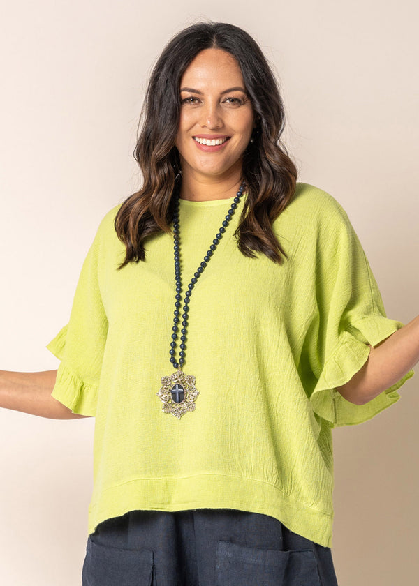 Serenity Linen Top in Lime Splice - Imagine Fashion Australia