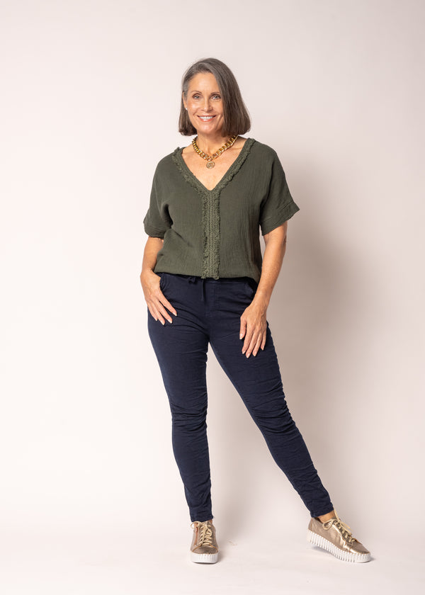 Haleigh Linen Top in Khaki - Imagine Fashion Australia