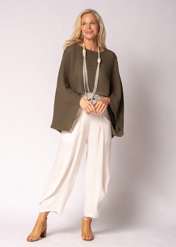 Valetta Linen Top in Moss Green