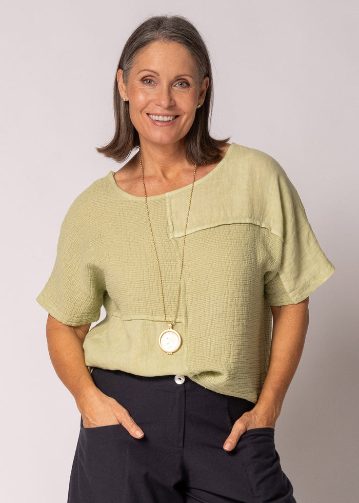 Nalina Linen Top in Lily Green