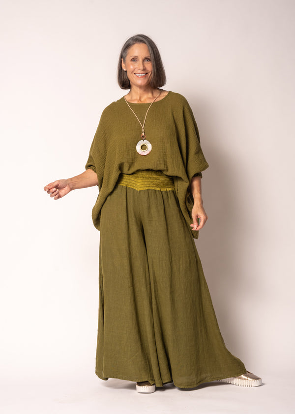 Diana Linen Pant in Green Olive - Imagine Fashion Australia