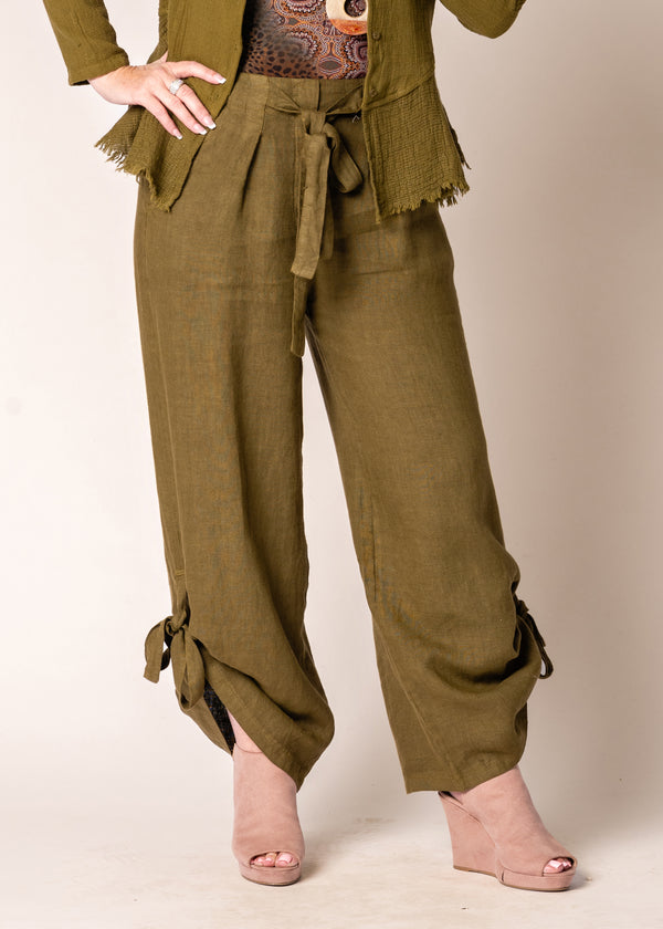 Gabriella Linen Pants in Green Olive - Imagine Fashion Australia