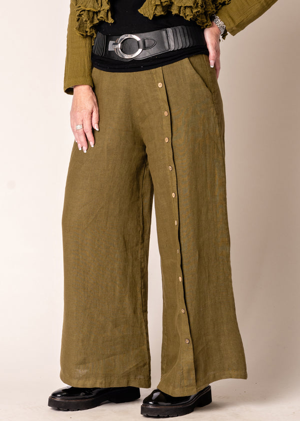 Clair Linen Pants in Green Olive - Imagine Fashion Australia