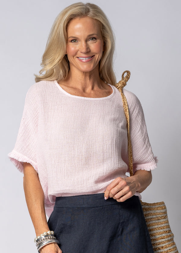 Nixie Linen Top in Modena Pink - Imagine Fashion Australia