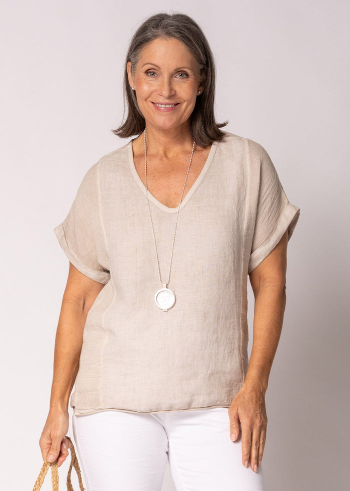 Farrin Linen Top in Antique Beige