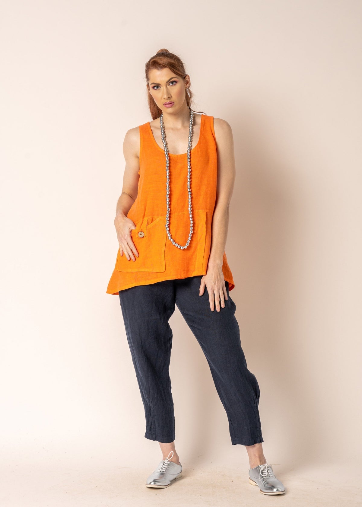 Iris Linen Top in Sunset Orange - Imagine Fashion Australia