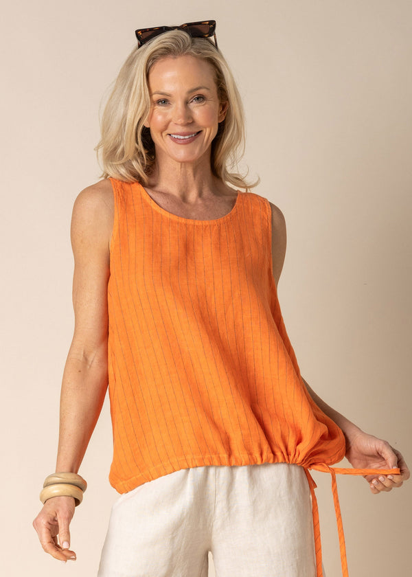 Angela Linen Singlet in Sunset Orange - Imagine Fashion Australia