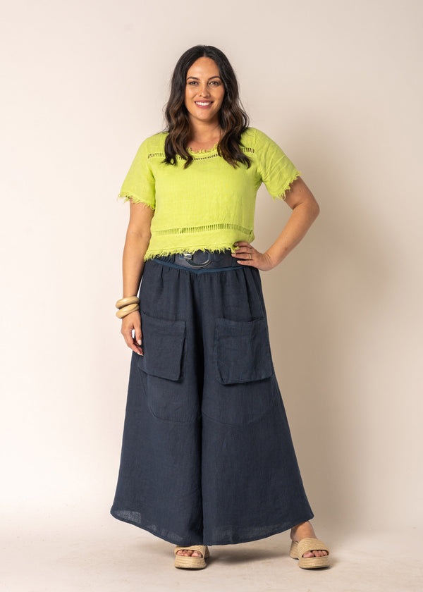 Blossom Linen Top in Lime Splice - Imagine Fashion Australia