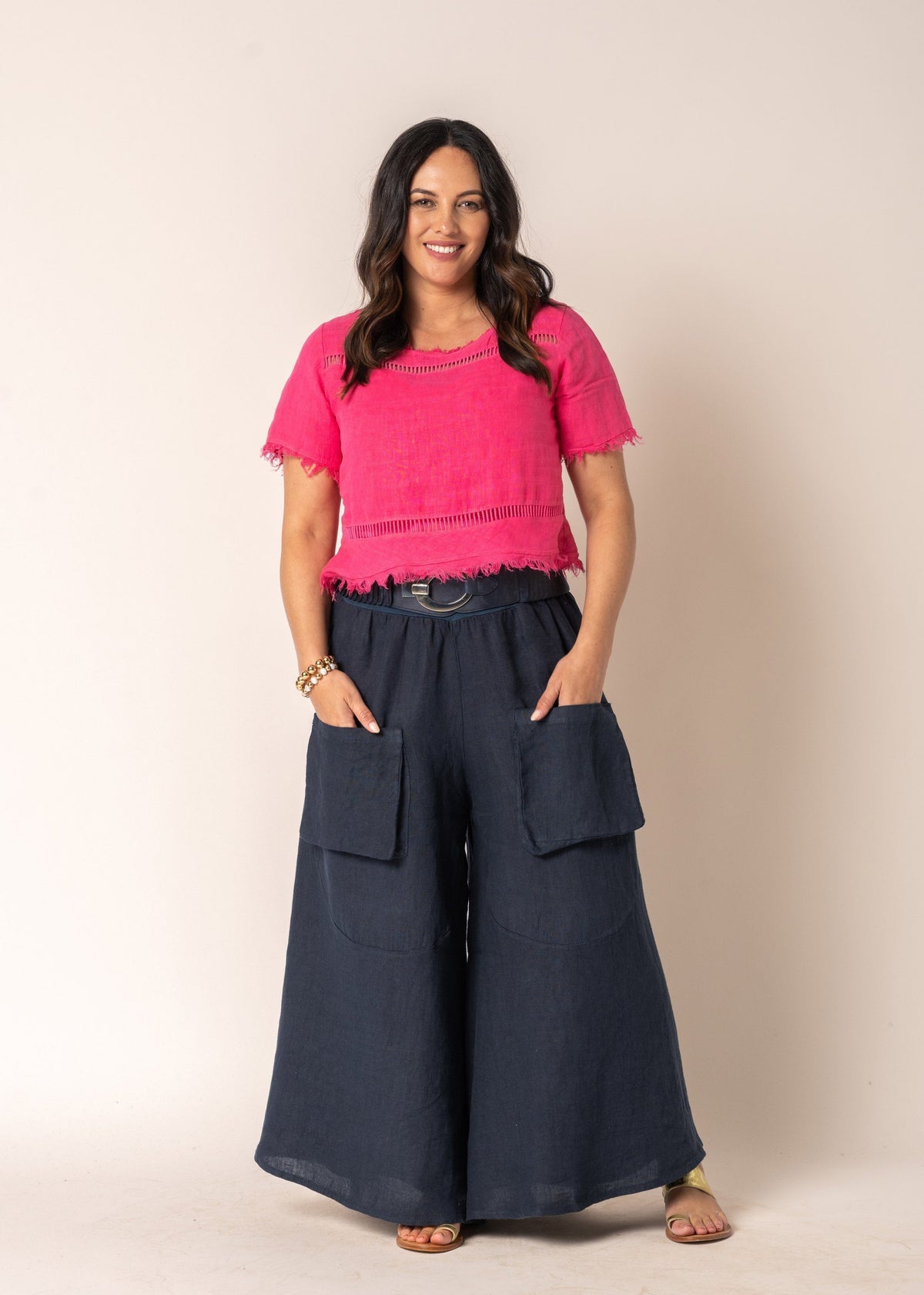 Blossom Linen Top in Raspberry Sorbet - Imagine Fashion Australia
