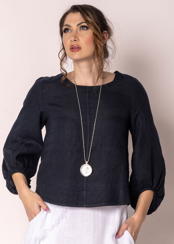Elari Linen Top in Navy - Imagine Fashion Australia