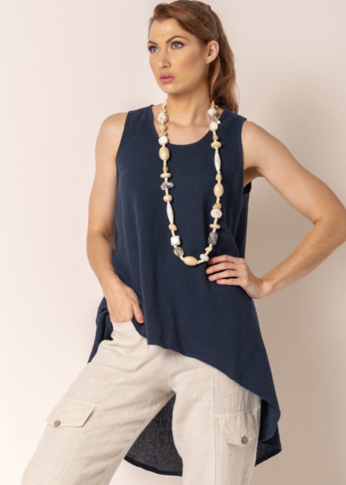 Esther Linen Top in Navy - Imagine Fashion Australia