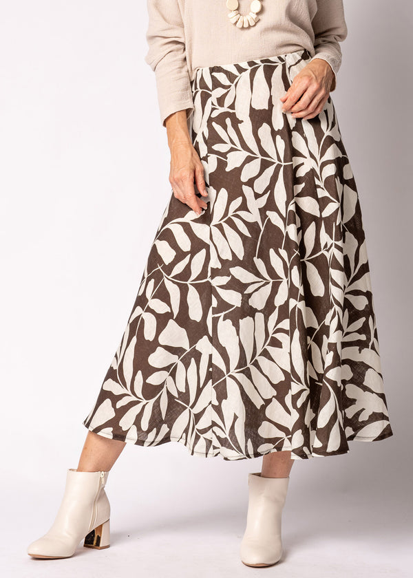 Lela Linen Skirt in Chocolate Truffle Print - Imagine Fashion Australia