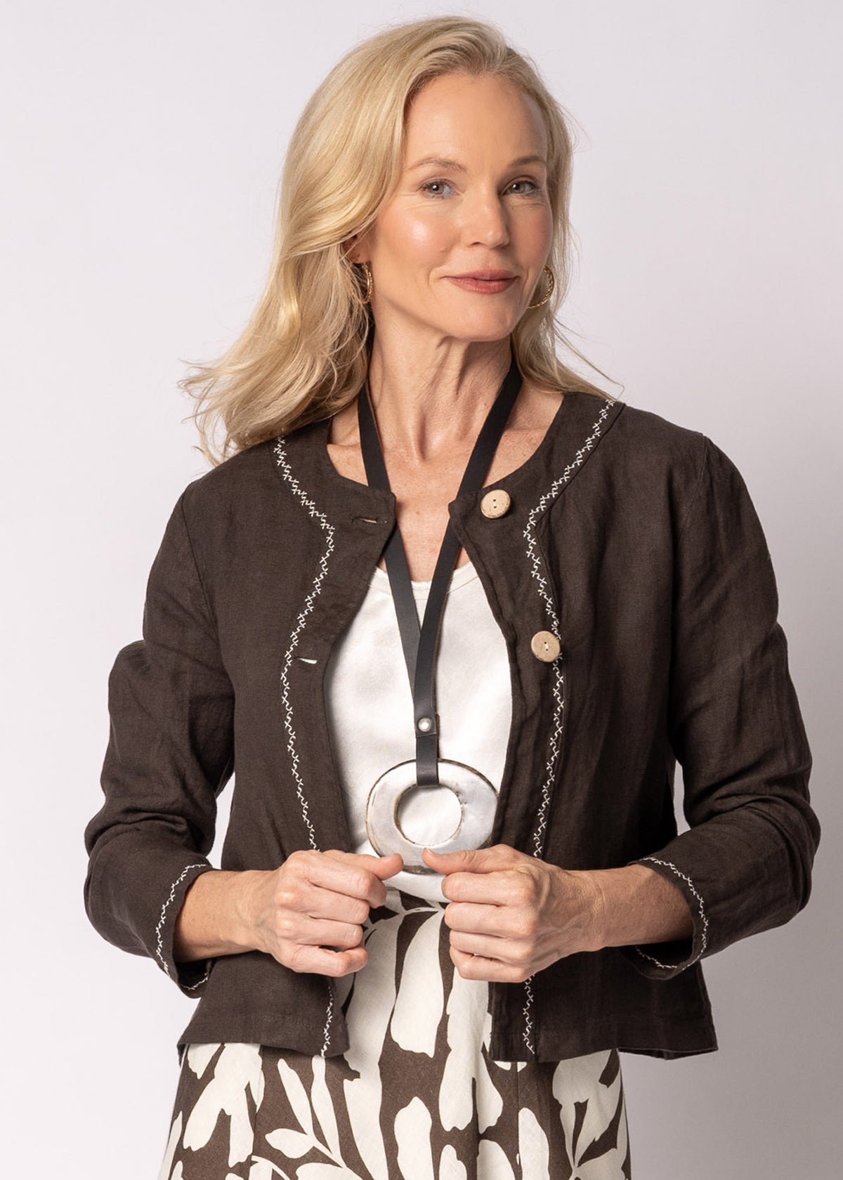 Teresa Linen Jacket in Chocolate Truffle - Imagine Fashion Australia