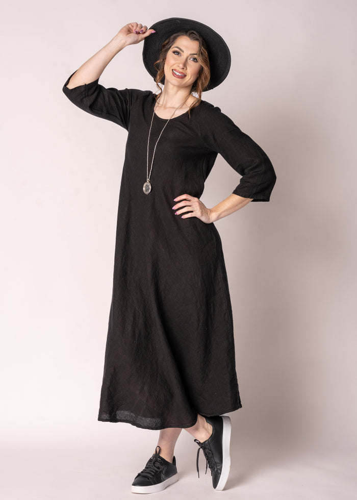 Brontie Linen Dress in Onyx