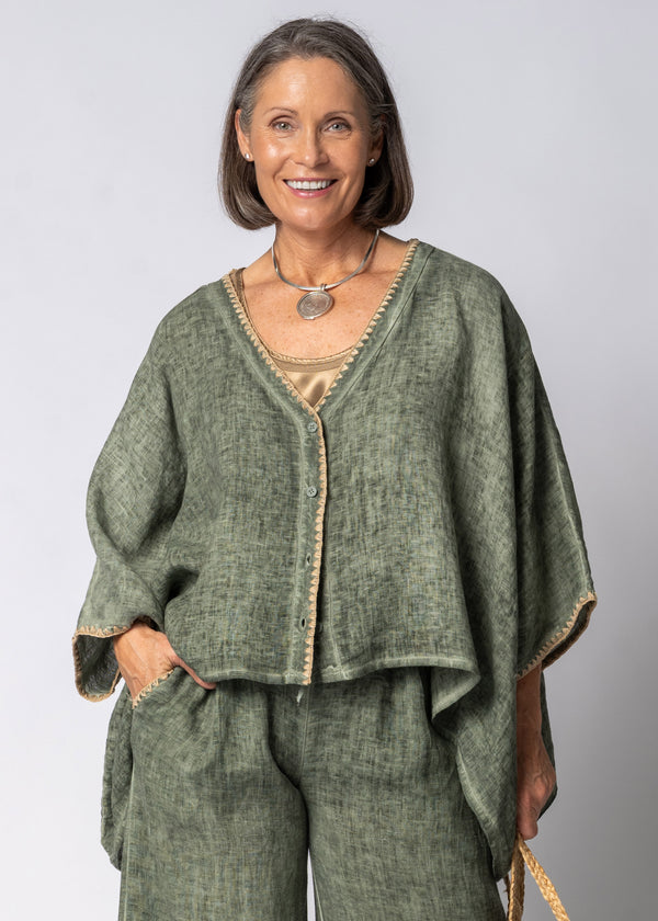 Mireya Linen Top in Khaki - Imagine Fashion Australia