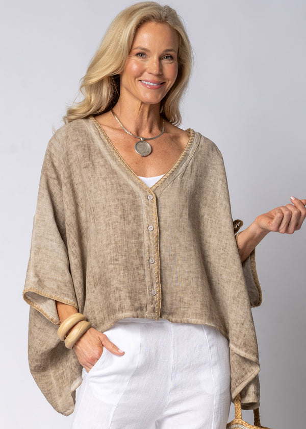 Mireya Linen Top in Latte - Imagine Fashion Australia