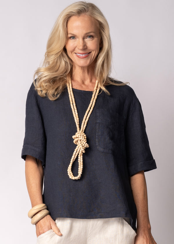 Vionette Linen Top in Navy - Imagine Fashion Australia