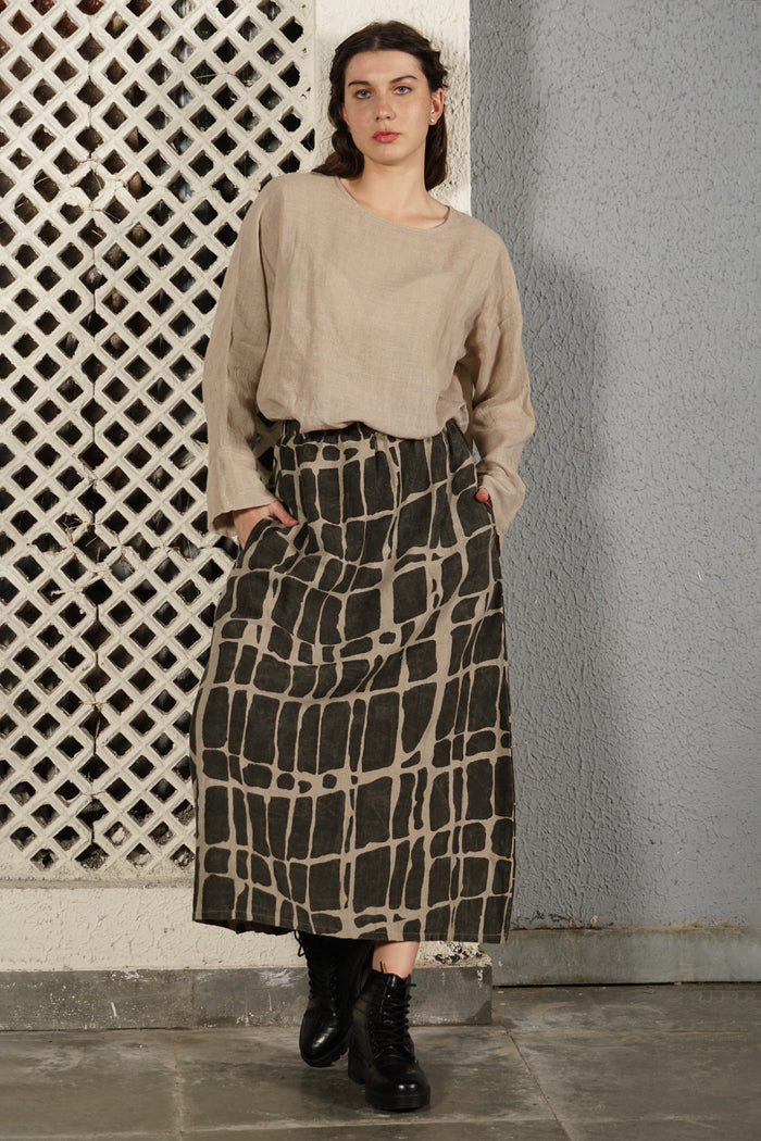 Winston Linen Blend Skirt in Khaki