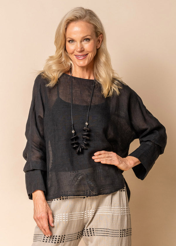 Janet Linen Top in Onyx - Imagine Fashion Australia