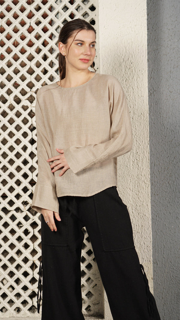 Janet Linen Top in Latte - Imagine Fashion Australia