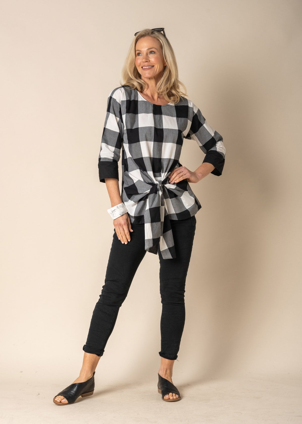 Lilia Cotton Top in Onyx Check - Imagine Fashion Australia