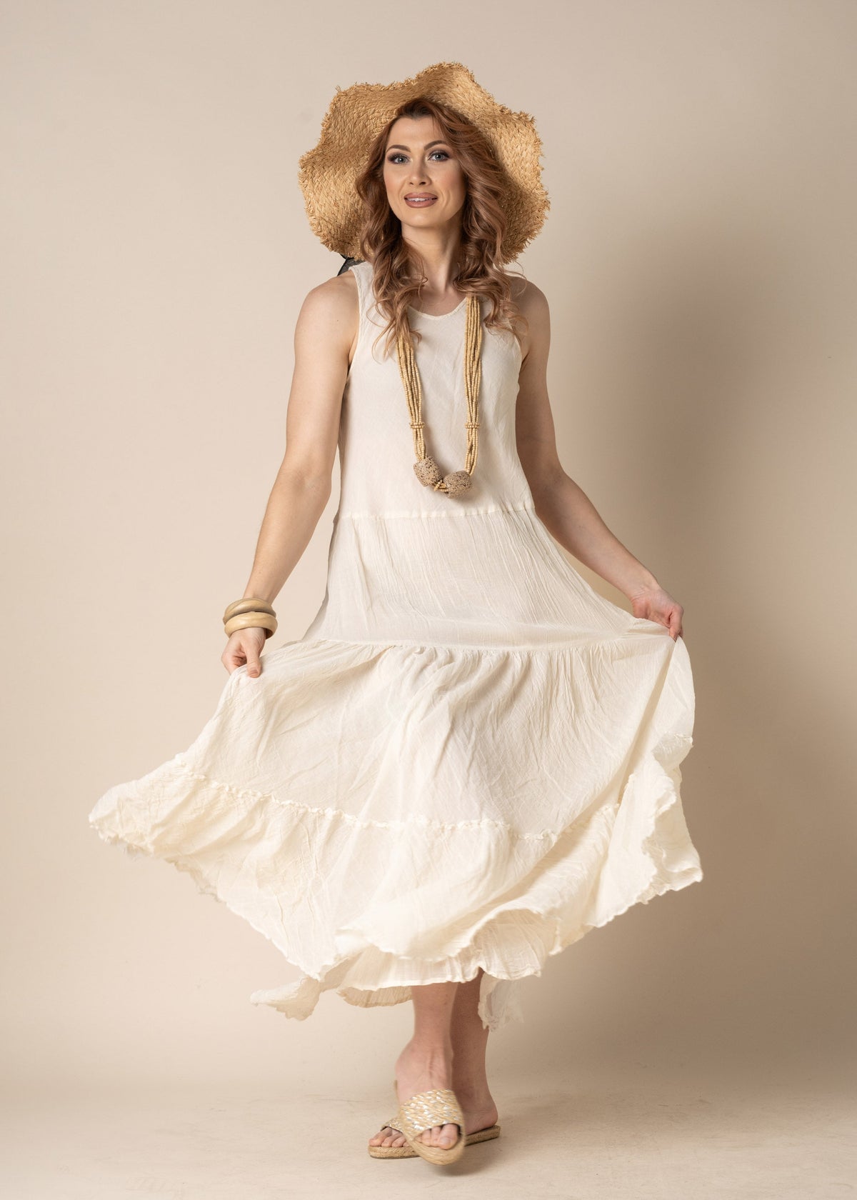 Elizabeth Cotton Dress in Cream - Imagine Fashion Australia