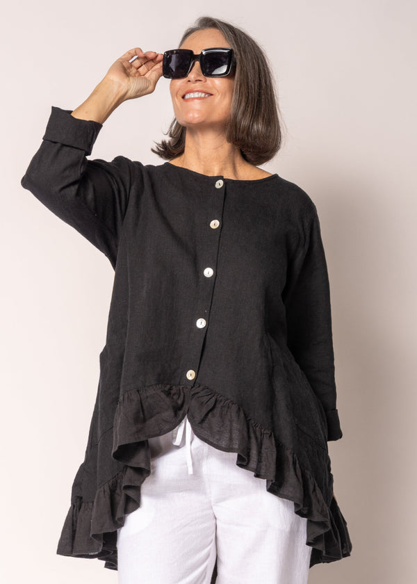 Seraphina Linen Top in Onyx - Imagine Fashion Australia