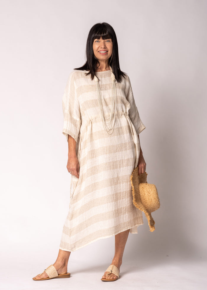 Cheri Linen Blend Dress in Latte