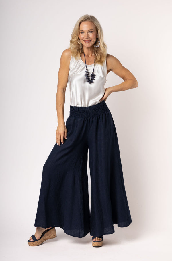 Diana Linen Pant in Navy - Imagine Fashion Australia