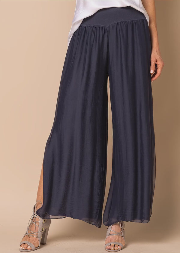 Gia Silk Pants in Navy